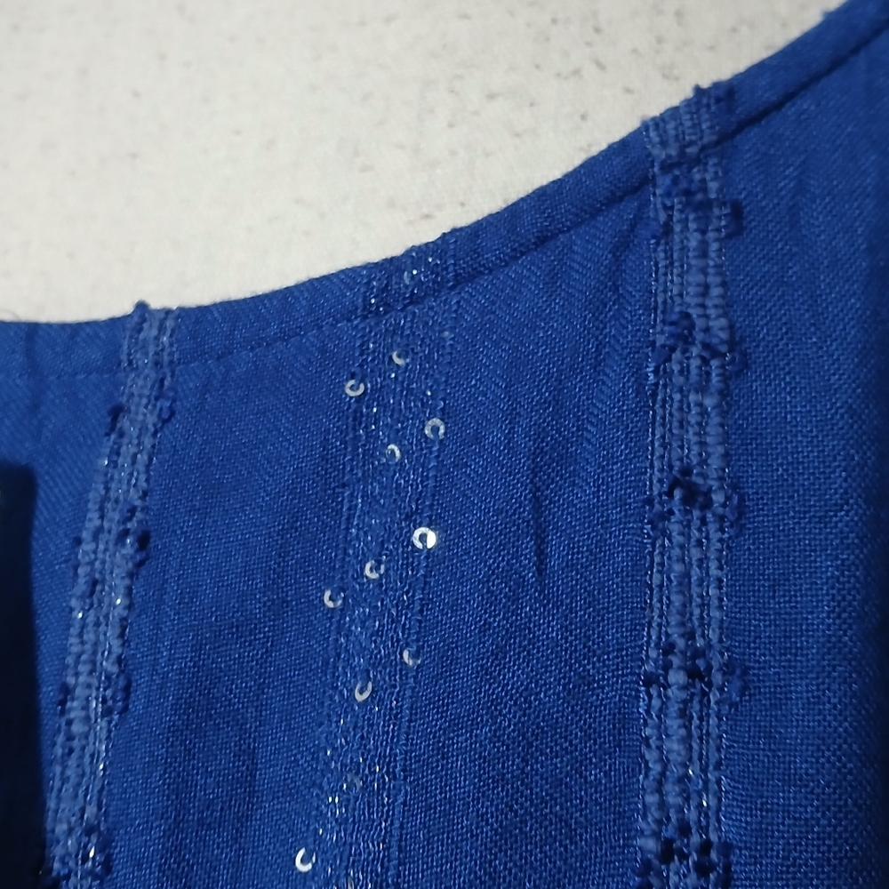 NWT Soft Surroundings Dress 3X Kara Shimmer Maxi Blue Sequin Tiered Lined - Picture 7 of 10